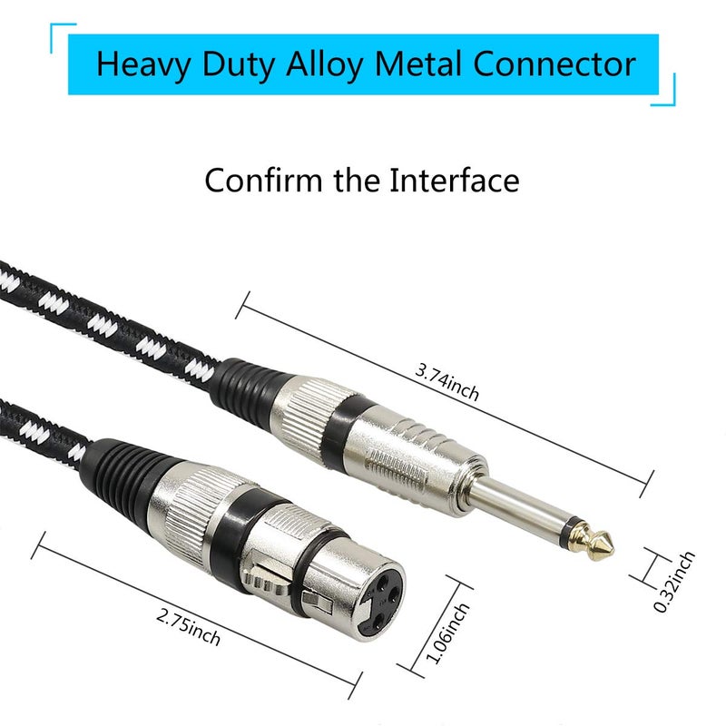 FURUI Microphone Cable XLR Female to 1/4" TS Cables, Nylon Braided 6.35mm (1/4 Inch) TS to XLR Cable (XLR Female to TS Male Unbalanced Cable) Gold-Plated Connectors - 10Feet - Image 5
